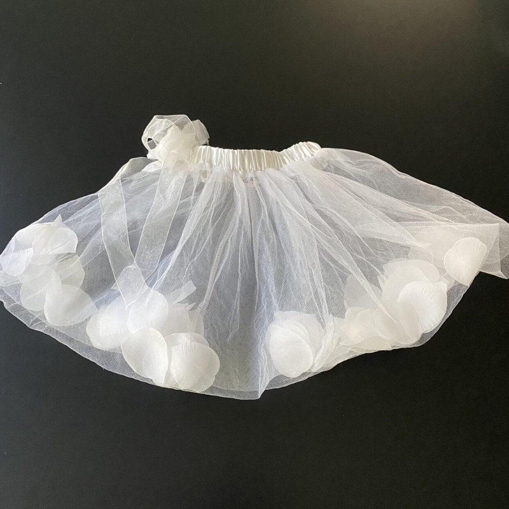 NEW IN PACKAGE * White Ballet‎ Tutu with Rose Petals in Skirt and Rose on Waist